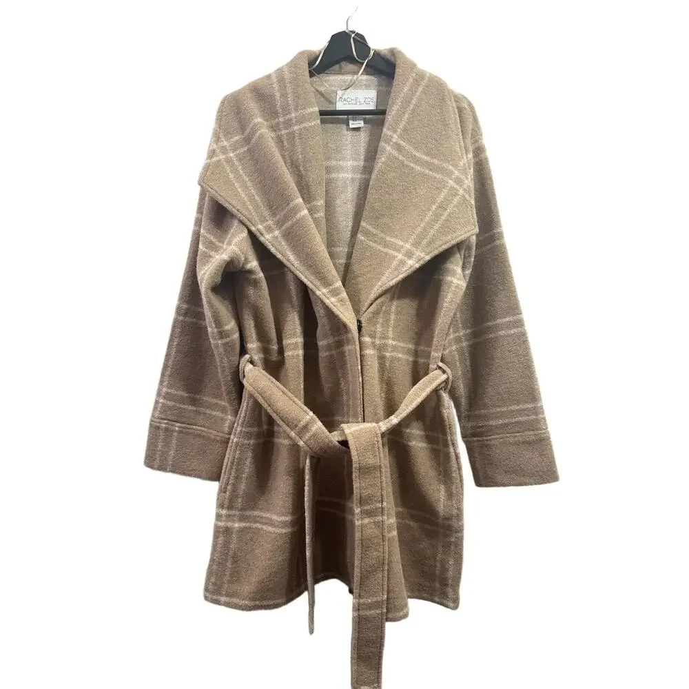 Rachel Zoe Coat Womens Size XL Plaid Wrap Coat Belted Wide Lapel - Picture 1 of 10